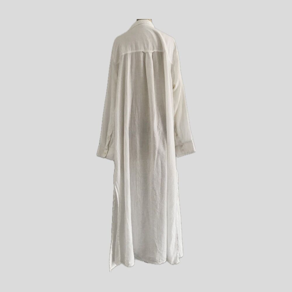 J Crew White Striped Longline Collared 100% Cotton Tunic Top Shirt Neutral L - Picture 4 of 10